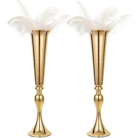 Set med 2 Guld Metall Trumpetvaser för Bord, Jubileum, Middagsbjudning, 55,5 cm
