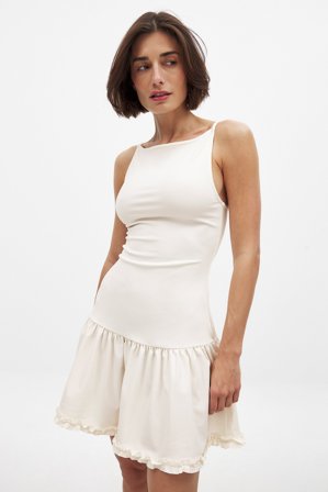 NA-KD Robe courte volantée à dos ouvert - Robes courtes - Crème - XL