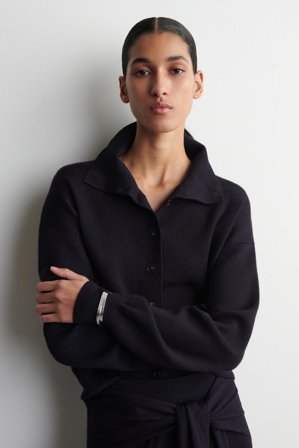 COS Women's Cárdigan De Lana Merino Con Cuello Alto in Azul