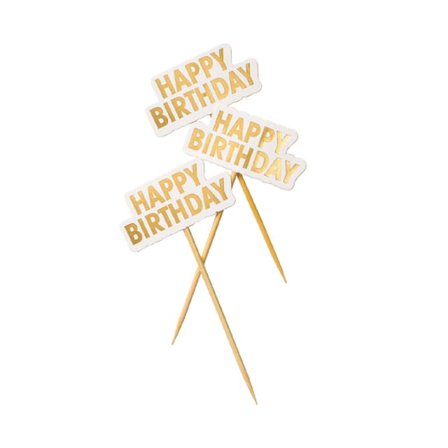 Design House 95 Cake toppers "HAPPY BIRTHDAY", 10st, guld Dekoration ONESIZE