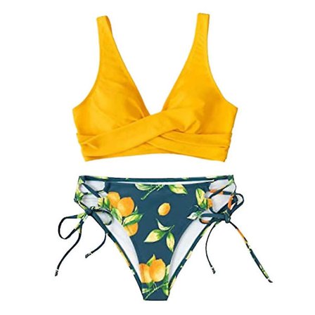 Bikini for kvinner med kryss foran og blonder, todelt badedrakt