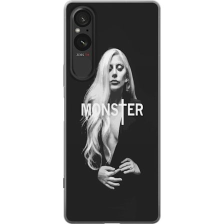 Yhteensopiva Puhelinkuori Sony Sony Xperia 5 V Lady Gaga Monster mustavalkoinen muotokuva Gaga MONSTER teksti ikoninen muotoilu