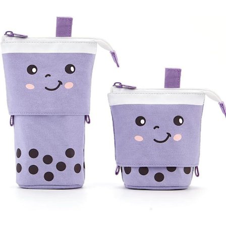 2 st Söta pennfodral Tecknad Stå Upp Justerbart pennfodral Teleskopisk pennhållare Kosmetikaväskor Lila