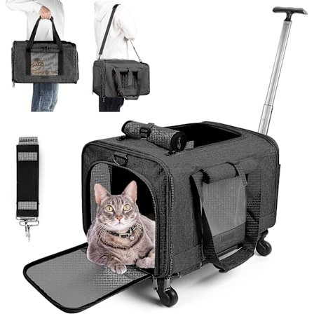 Husdjursbur med Avtagbara Hjul och Teleskopiskt Handtag