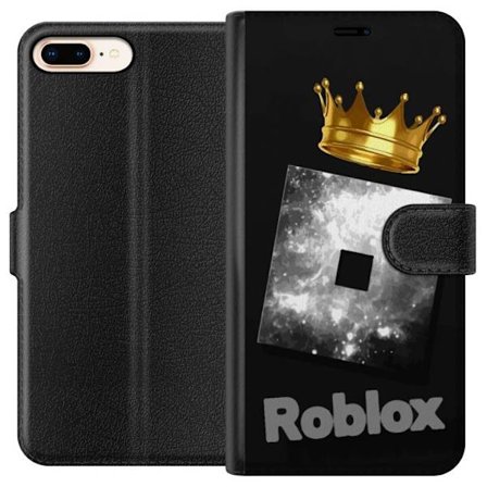 Kompatibelt Lommeboketui til Apple Apple iPhone 8 Plus Minimalistisk svart og sølvfarget Roblox-symbol med gylden krone og luksuriøs gamer-estetikk