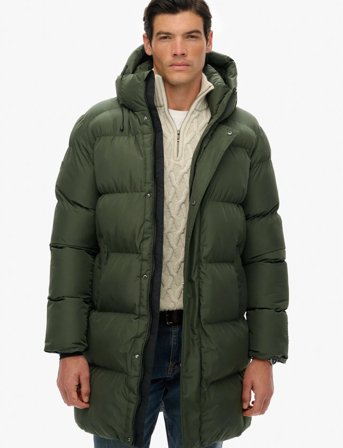 Superdry Hooded Sports Puffer Mid Jkt - Green - S