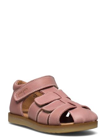 Small Closed Velcro Sandal Pink Pom Pom