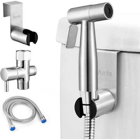 Håndholdt toiletspray med justerbar vandtrykskontrol med bidetslange til feminin rensning, rustfrit stål børstet nikkel stofble T