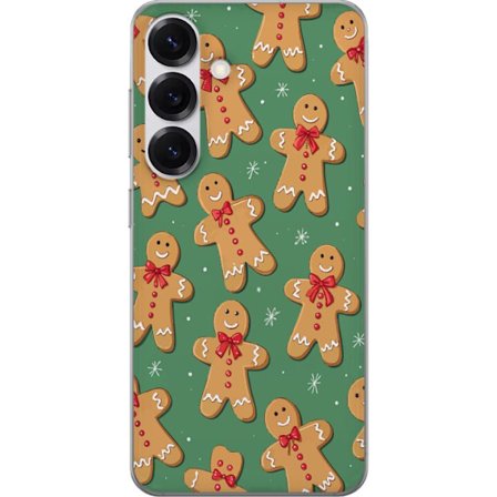 Yhteensopiva Puhelinkuori Samsung Galaxy S25 Piparkakkumies jouluinen kuvio piparkakku jouluinen vihreä tausta talvinen suunnittelu