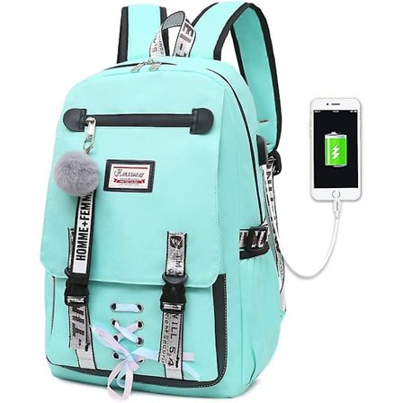 Rygsæk til piger, teenagerrygsæk med stor kapacitet, låsbar skoletaske til kvindelige universitetsstuderende, tyverisikringsrygsæk med USB-