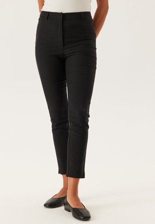 BUBBLEROOM - High Waist Stretchy Cropped Slit Trousers - Black