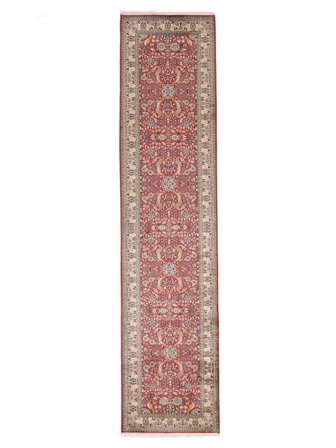Kashmir Pure Silk Rug Hand Knotted 84X363 Runner Brown India