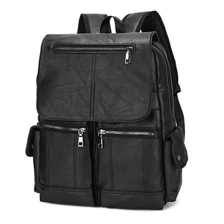 Svart Vattentät Ryggsäck i PU-Läder (Vegan)