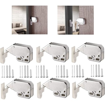 6 stk. Mini Trykknappslåser, Låsebeslag, Fjærbelastet Skap