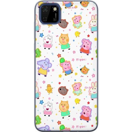 Kompatibelt Mobildeksel til Huawei Y5p Fargerike tegneserie dyrekarakterer i en leken stil med stjerner og prikker på en lys bakgrunn