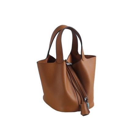 Dam Handväska Läder Handväska First Layer Cowhide Bucket Bag väska Small Size/18cm yellowish brown