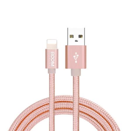 Boom - Nylon Usb Till Lightning Kabel, 2.1a, 2m - Rose Gold
