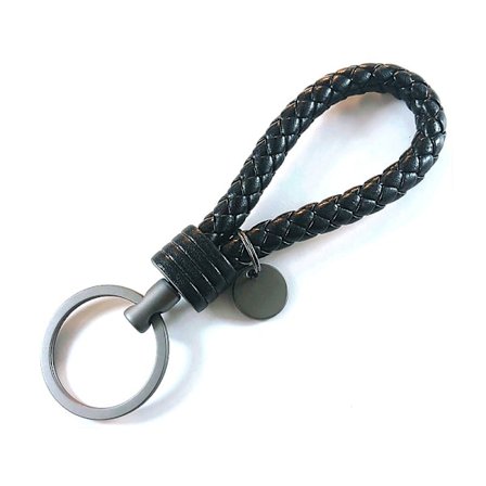 Nyckelring i handvävt äkta läder av lamm, (Svart), ZQKLA