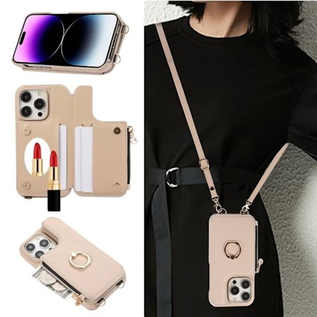 Kotelo iPhone 13 6.1:lle Khaki japanilainen ja korealainen vetoketjullinen crossbody-monikorttisormus, miesten