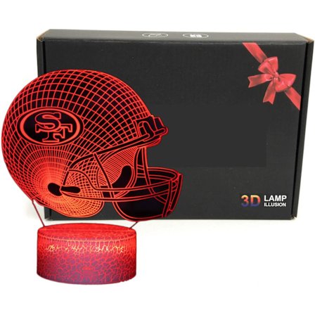 Jalkapallokypärä 3D Illuusio Yövalo Makuuhuoneen Työpöydän Lamppu 7 Värillä, Koristeet Lahjat 49ers Isille, Isälle, Pojille, Lapsille, Teineille, 