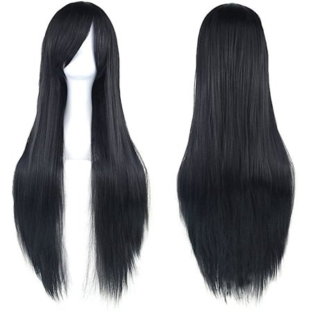 32" Svart Dam Lång Rak Full Peruker Kostym Syntetiskt Hår Hårdelar