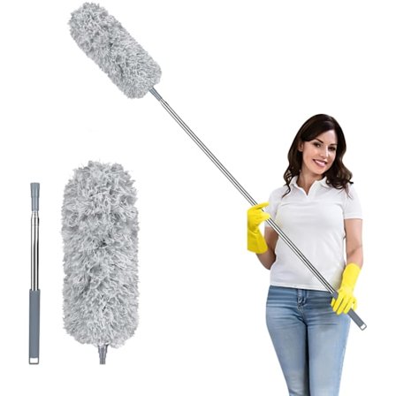 Teleskopisk tvättbar dammvippa med mjukt silikonskydd, dammmopp med teleskopstång, magnetisk dammvippa för höga tak, takfläktar