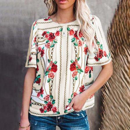 Dam Kortärmad T-shirt Flroal Print Toppar