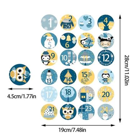 1-24 Nummerklistermärken för Julgåvor, Självhäftande, Adventskalender, Pappersklistermärken, DIY-Presentförpackning, Dekoration