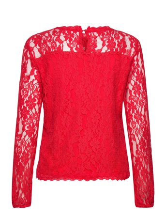 Cream Crkit Lace Ls Blouse - Red - L