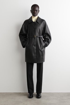 COS Women's Sculptural Leather Coat in Brown