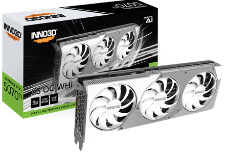 INNO3D GeForce RTX 5070 Ti 16GB X3 OC White, 3x DisplayPort 2.1b, 1x HDMI 2.1b, 750W