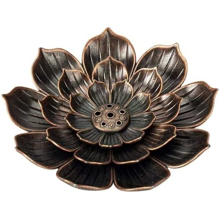 Lotus Røgelseholder, Messing Røgelseholder med 6 Huller, Aftagelig Askefanger til Kontor, Hjem, Soveværelse, Yogarum, Tehus