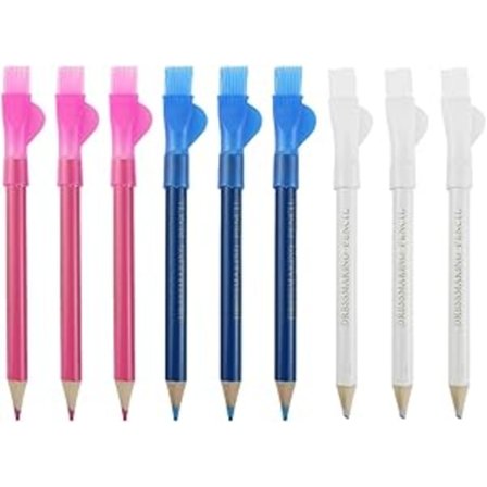 9-delt sæt med skrædderkridt, stofkridt, stofsyblyant, vandopløselig stofmarkør, specielt til stofsømning (hvid + rød + blå)