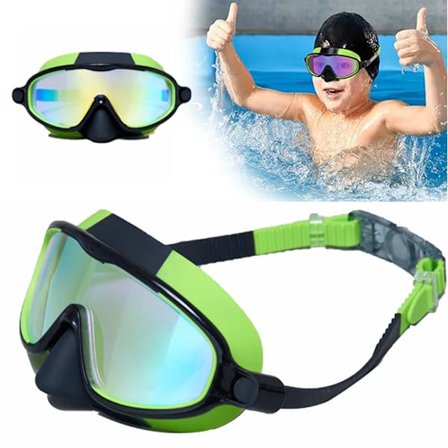 Svømmebriller til børn, svømmebriller til børn med næsemaske, bredt synsfelt, anti-dug, UV-beskyttelse, vandtætte svømmebriller børn 6-14-XF25-