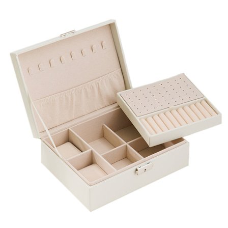 Smykkeskrin - Dobbeltlags arrangør med lås White