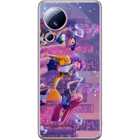 Kompatibelt Mobilskal till Xiaomi 13 Lite Färgstark futuristisk illustration med tre stiliserade popstjärnekaraktärer svävande bland neonljus, mus