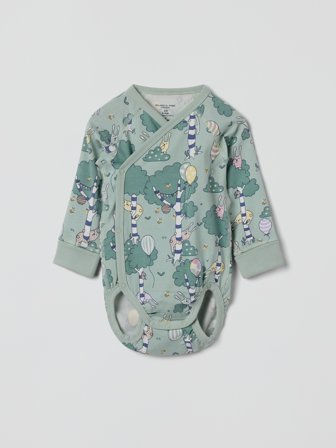 Polarn O. Pyret - wraparound babygrow with forest animal print - 68 - Childrenswear - green