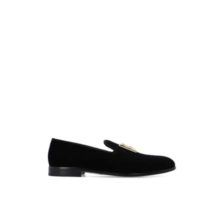 Dolce & Gabbana, Velvet Slippers With DG Logo Czarny, Mężczyzna, Rozmiar: 40 EU