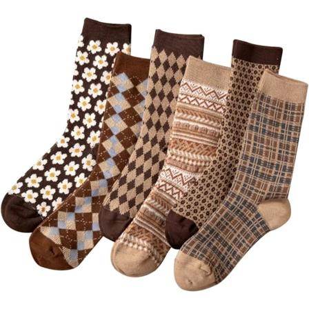 6 Par Dame-Vintersokker, Varme Tykke Sokker Vintage Casual Myke