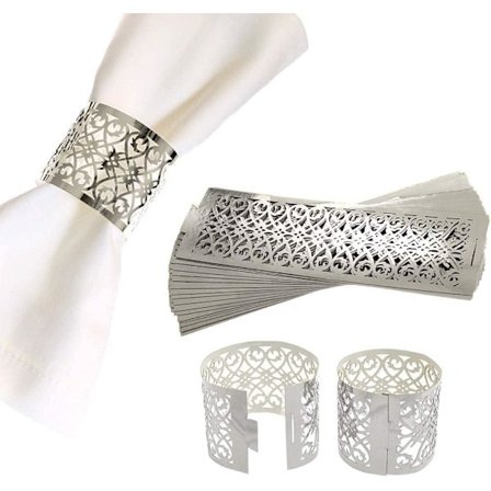 Silver 100 st Premium Servettringar Laser Cut Folie Papper Servettring H