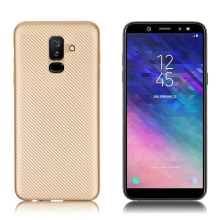 Samsung Galaxy A6 Plus Hiilikuitu Harjattu Kova TPU Takasuoja Kuori - Kulta Gold