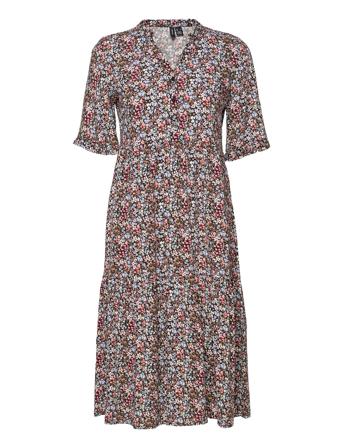 Vmeasy 2/4 Frl Calf Dress Wvn Ga Knälång Klänning Multi/mönstrad Vero Moda