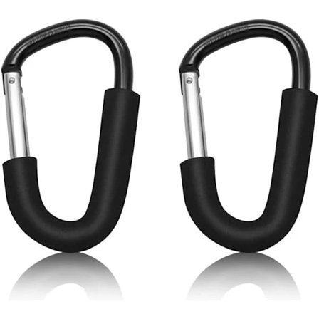 2-pak store klapvognsklemmer til barnevogne - D-formede karabinhager til klapvognskroge, klapvognskrogholder til ophængning af tasker