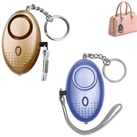 140dB Personlig Alarm 2-pak med LED-lommelygte Nøglering Selvforsvar for Kvinder Ældre Guld Blå