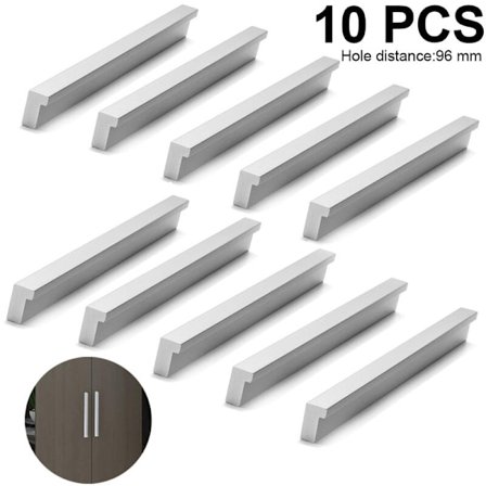 10 stk. Møbelgreb Dørhåndtag Køkken Bar Håndtag Skabshåndtag Skuffehåndtag Køkkenkabinet Håndtag til Køkkenskabe, sølv, 96mm