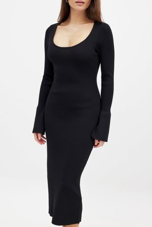NA-KD Midikleid mit Trompetenärmeln aus Feinstrick - Figurbetonte Kleider - Schwarz - M (EU 38-40)