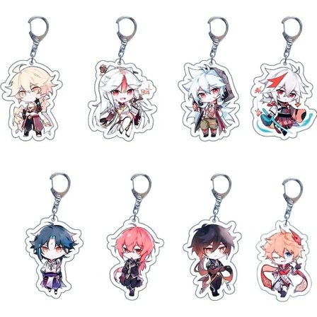8 stk Genshin Impact Søte Spill Akryl Nøkkelringer Japansk Anime Tegneserie Nøkkelberlokker Ringer Genshin Impact 1 -