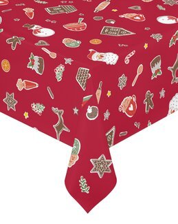 Weihnachtstischdecke Lebkuchenhaus Meterware Rot