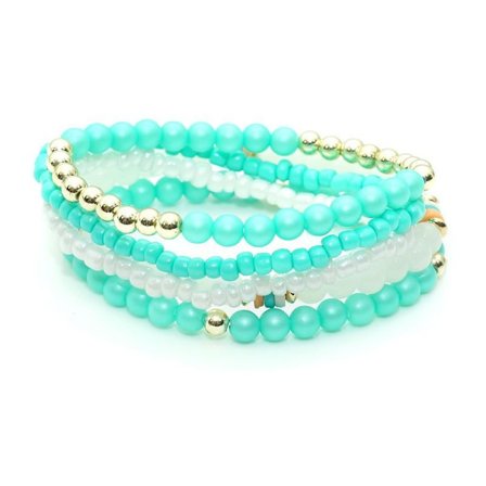 5 st Armband / Pärlarmband i Olika Färger - Mintgrön, Vit & Guld