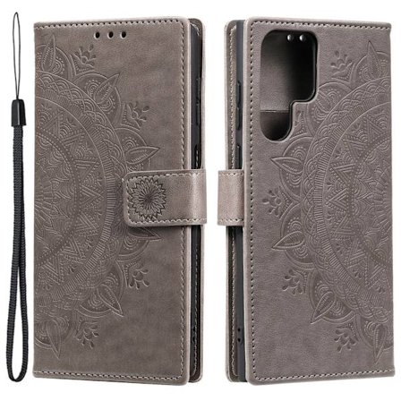 SKALO Samsung S24 Ultra Mandala lompakkokotelo - Harmaa